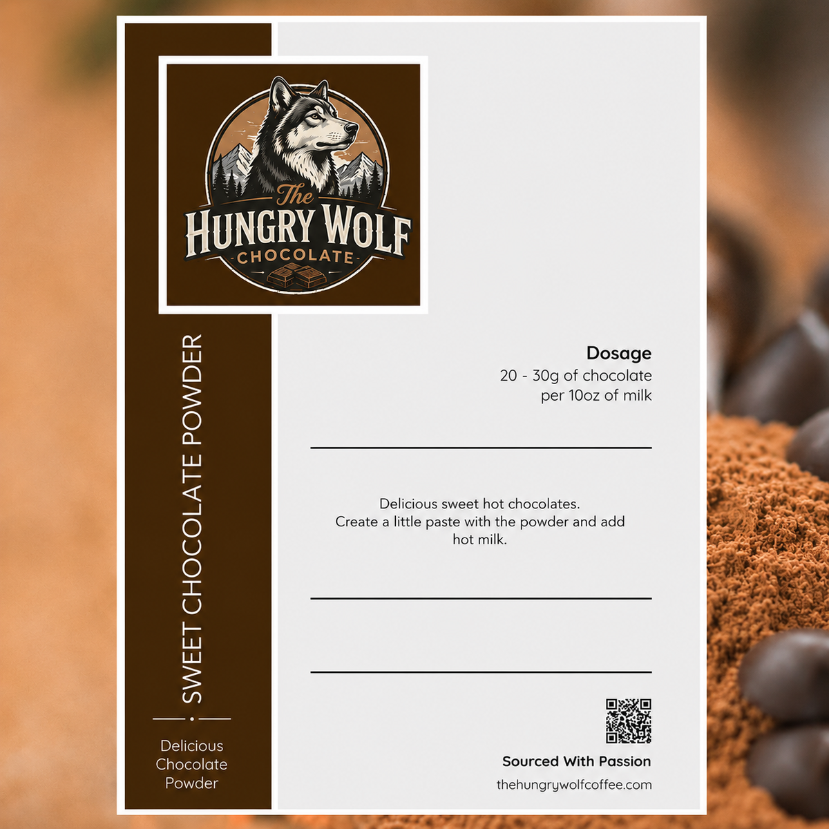 The Hungry Wolf Sweet Chocolate Powder for Luxury Hot Chocolate