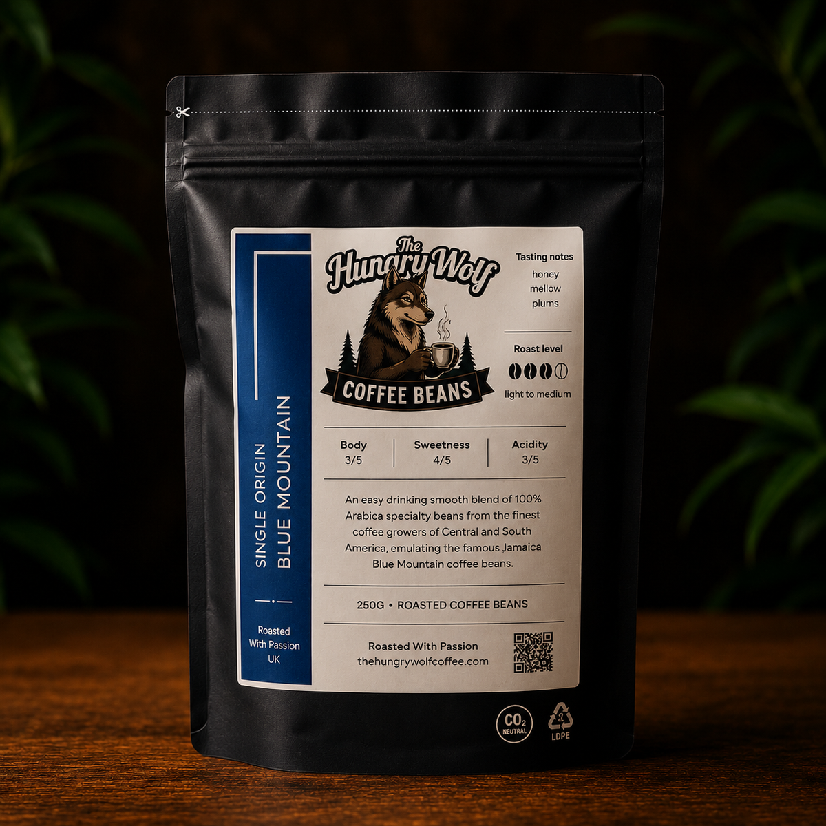 The Hungry Wolf Blue Mountain Blend Coffee Beans – Smooth Specialty Arabica Coffee