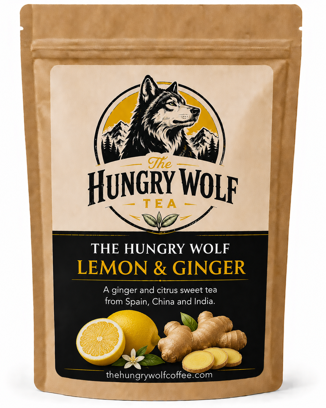 The Hungry Wolf Lemon & Ginger Tea – Premium Citrus Herbal Infusion